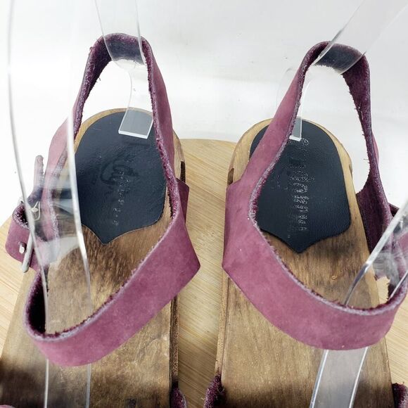 Sandgrens Milan Clogs Womens 36 Plum Nubuck Leather Scalloped Edge Straps Shoes - Picture 5 of 14